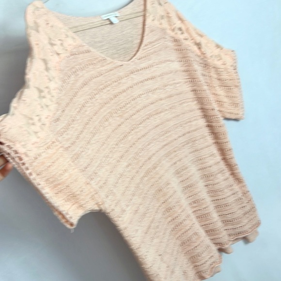 WESTPORT 1962 |🌸 Pale Pink Loose Knit Lace Trim Oversized Short Sleeve Sweater - Picture 3 of 7